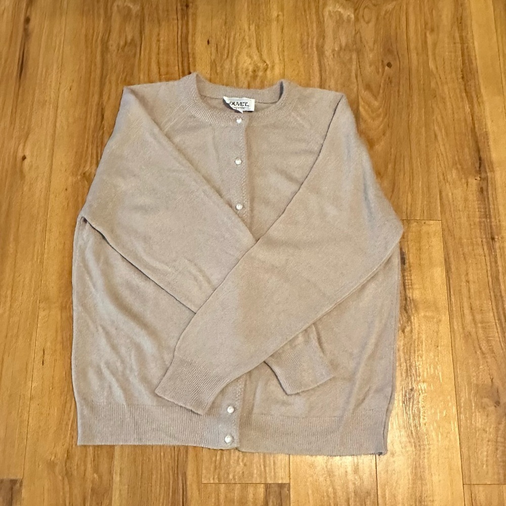 1980s DUVET Large Sweater Vintage Button-up Beige 100% Acrylic - Picture 2 of 12